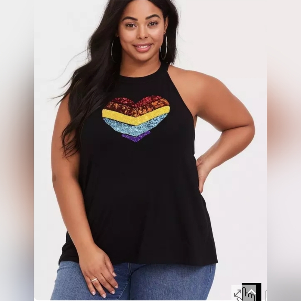 Torrid Super Soft Black Sequin Heart Tank